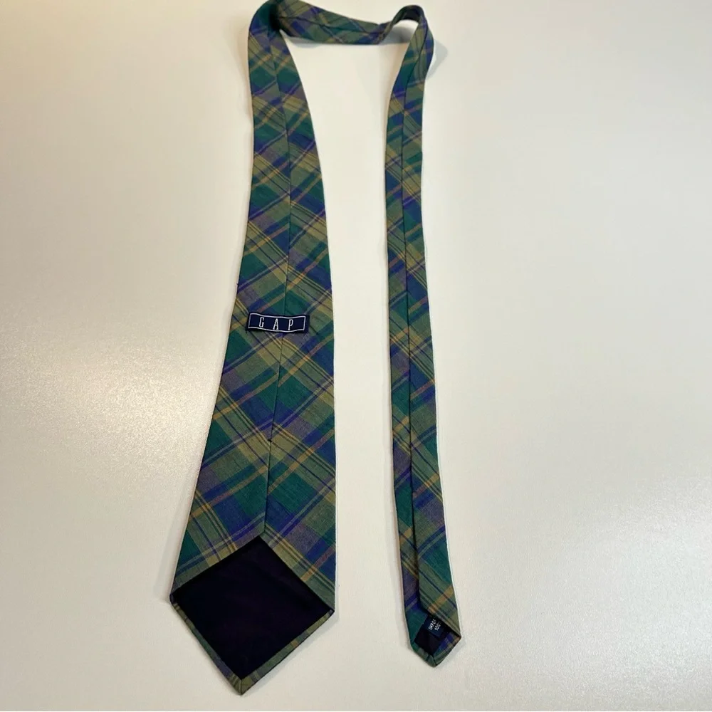 GAP Vintage Plaid Madras Tie in Green Blue and Yellow Fall Plaid Tie Preppy